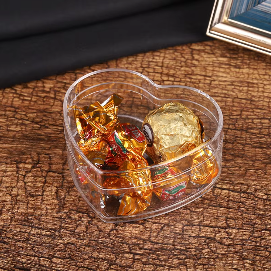 Boîte de distribution en forme de cœur en plexiglas transparent - Taille(8,5×7,5×4 cm) pour dragées et fêtes