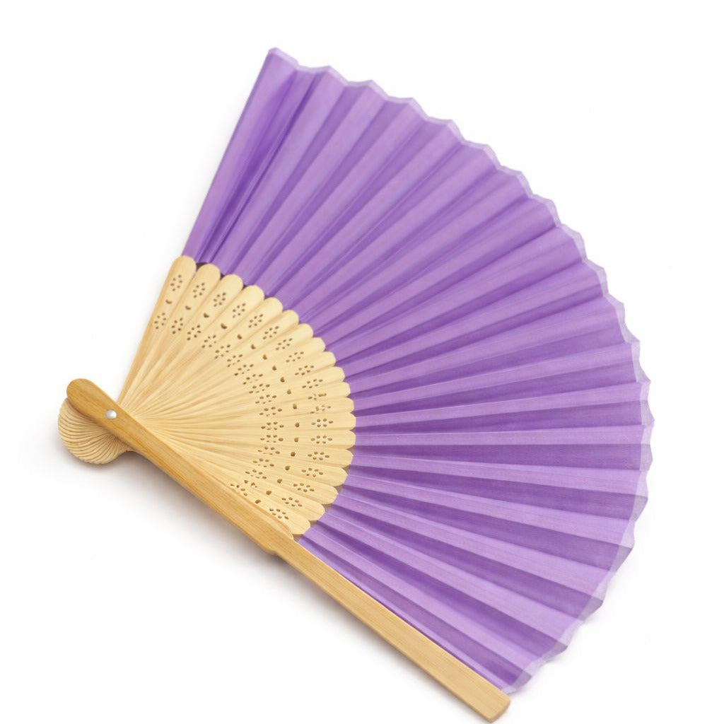 Éventail traditionnel élégant en bois naturel et papier violet