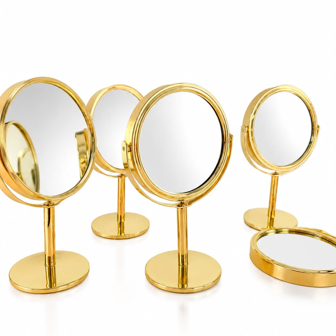 Miroir de Maquillage Rond Luxe Doré Cadeau et Souvenir Élégant pour Mariages, Fiançailles et Événements