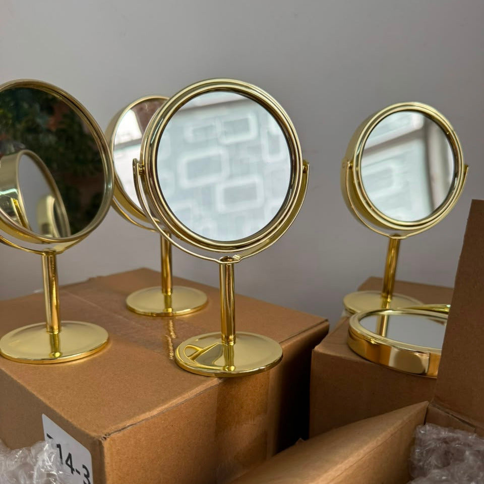 Miroir de Maquillage Rond Luxe Doré Cadeau et Souvenir Élégant pour Mariages, Fiançailles et Événements