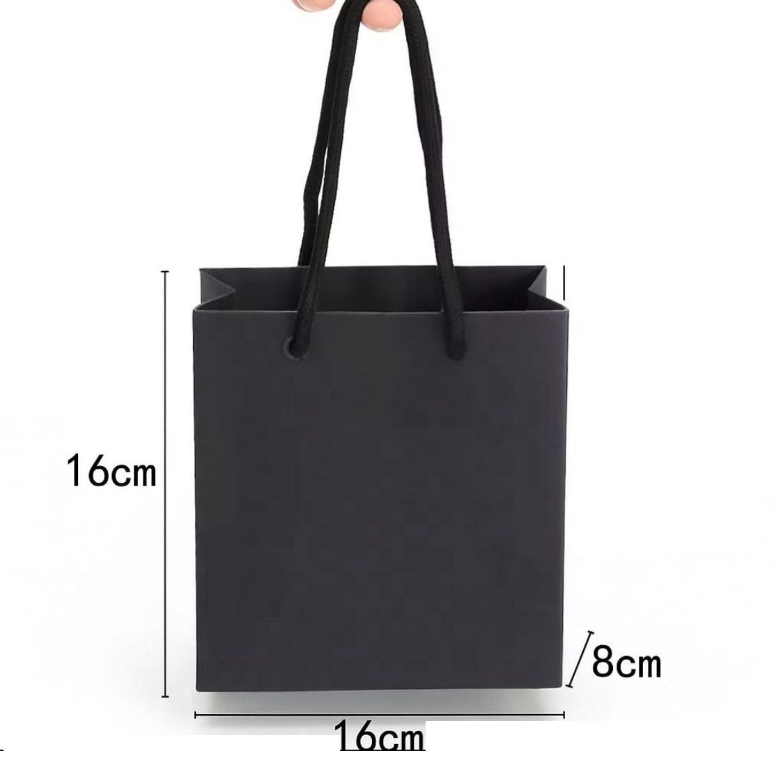 Petit Sac Cadeau Élégant en Papier avec Poignée en Corde (16×16×8 cm) noir mate