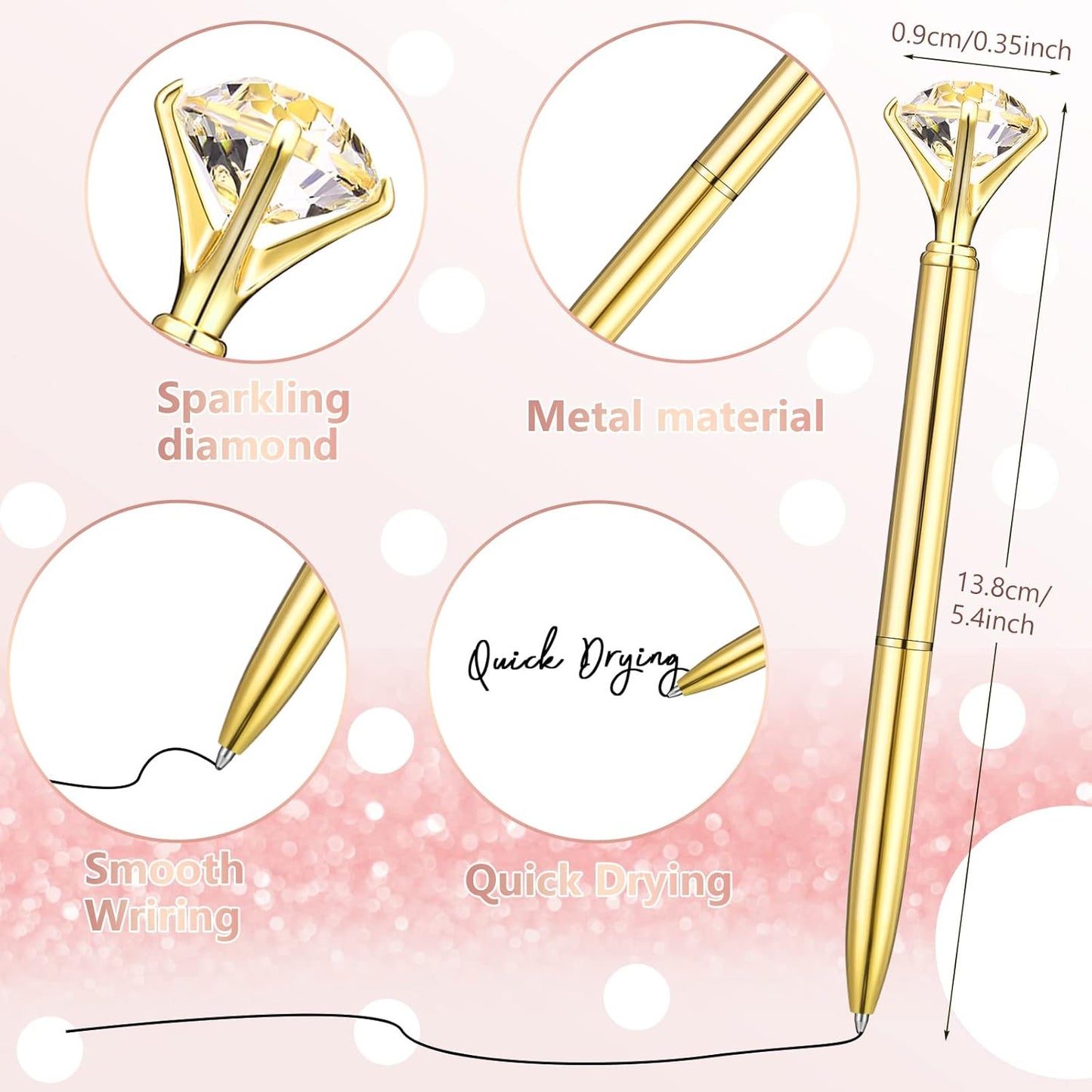 Stylos diamantés en or avec capuchon en cristal pour mariage, cadeau pour femmes et filles