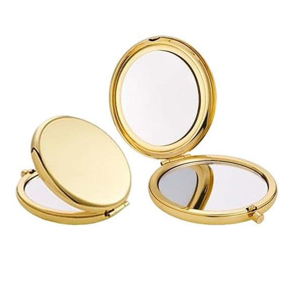 Miroir de Maquillage Rond Double Face Doré Cadeau Élégant et Souvenir de Mariage