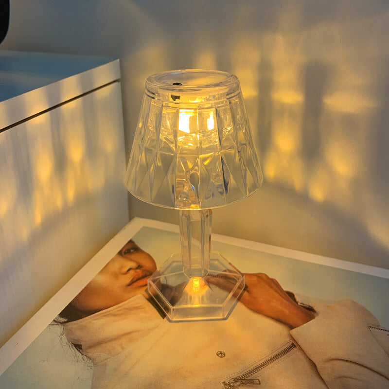 Lampe de table en cristal avec lumière LED chaleureuse 12 cm 6,5 cm