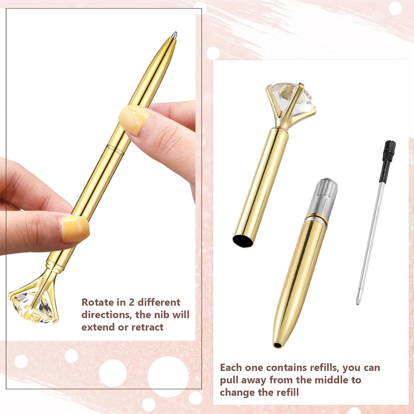 Stylos diamantés en or avec capuchon en cristal pour mariage, cadeau pour femmes et filles