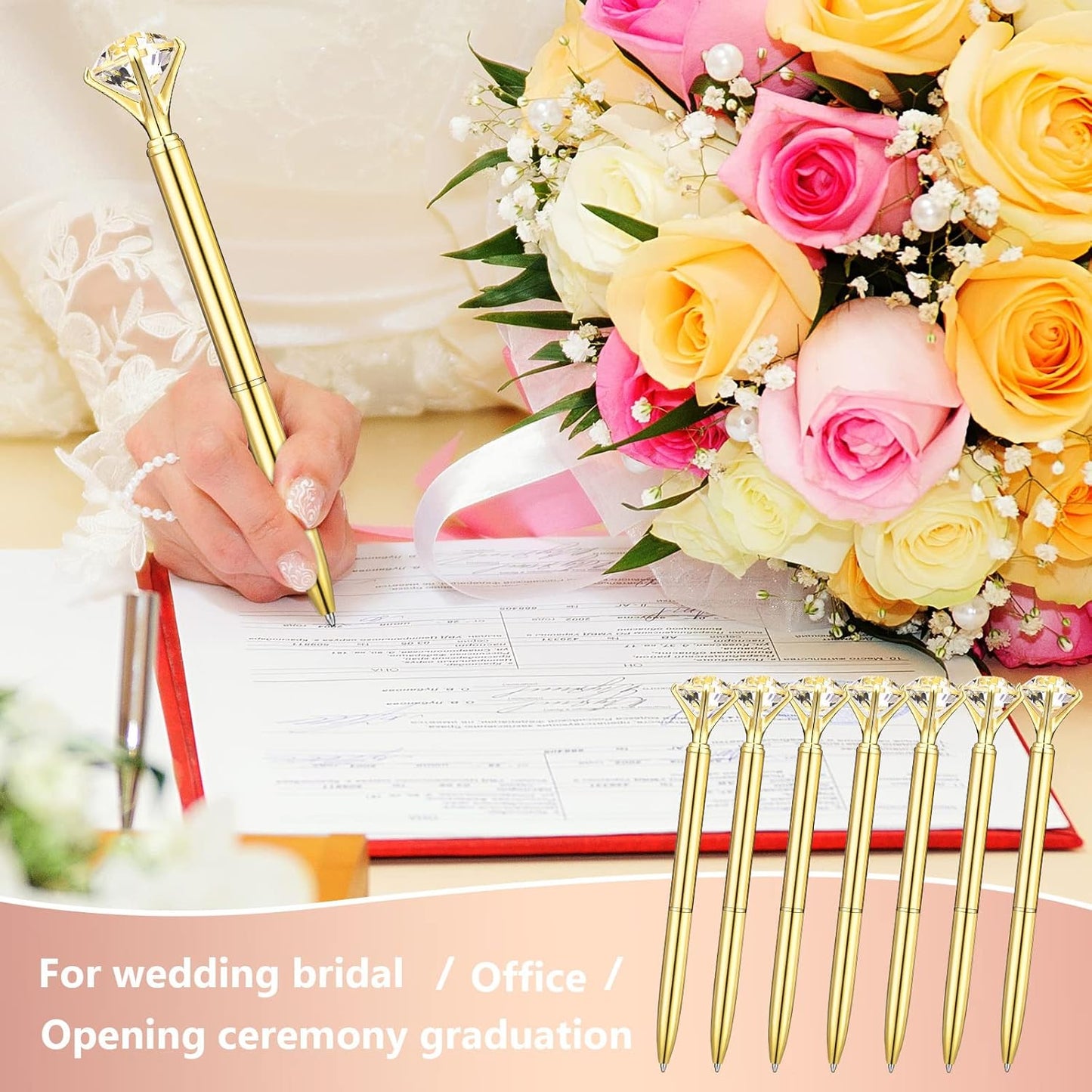 Stylos diamantés en or avec capuchon en cristal pour mariage, cadeau pour femmes et filles