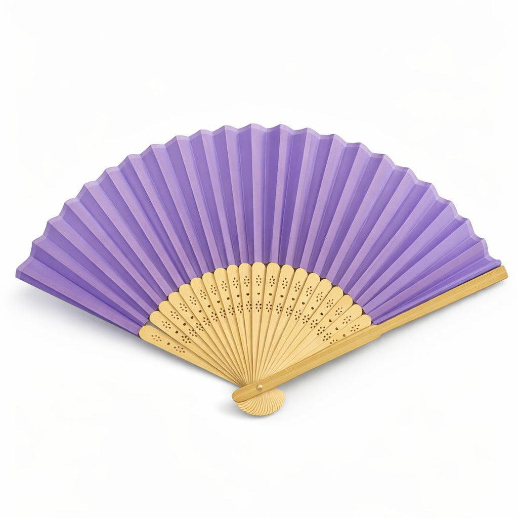 Éventail traditionnel élégant en bois naturel et papier violet