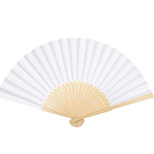 Éventail traditionnel élégant en bois naturel et papier blanc